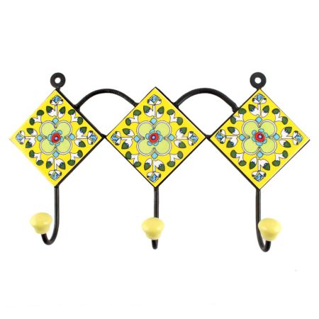Yellow Ceramic Floral Tile Hook